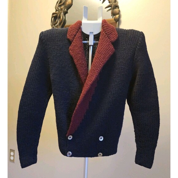 Vintage Ralph Lauren Hand Knit Wool Blazer Cardigan Womens M 90s Italy Sweater - Picture 1 of 6